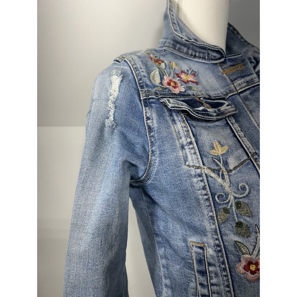 Thrashed Cottage core JouJou Denim Embroidered Ladies S or girl jacket Sz 14 L - Picture 4 of 16